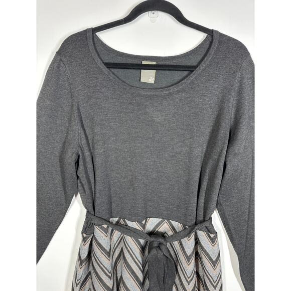 Taylor Chevron Scoop Neck Sweater Dress Tie Waist Midi Brown Plus Size 3X Office - Picture 8 of 15